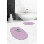 Evdeya Dijital Baskılı Yıkanabilir Modern Kuş Desenli Ikili Banyo Halısı Paspas Oval, Klozet-36-Pembe,
