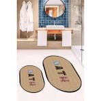 Evdeya Dijital Baskılı Yıkanabilir Renkli Bath Yazılı Ikili Oval Banyo Paspası, Klozet-08-Kahve, - Kahverengi