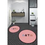 Evdeya Dijital Baskılı Yıkanabilir Renkli Bath Yazılı Ikili Yuvarlak Banyo Paspası, Klozet-08-Pembe,