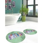 Evdeya Dijital Baskılı Yıkanabilir Renkli Etnik Yaprak Desen Ikili Banyo Halısı Yuvarlak, Klozet-25-Yeşil,