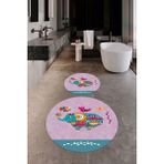 Evdeya Dijital Baskılı Yıkanabilir Renkli Fil Desenli Ikili Banyo Halısı Paspas Yuvarlak, Klozet-31-Pembe,