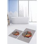 Evdeya Dijital Baskılı Yıkanabilir Renkli Yaprak Desen Ikili Banyo Halısı, Klozet-27-Gri,