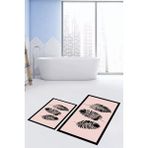 Evdeya Dijital Baskılı Yıkanabilir Renkli Yapraklı Desen Ikili Banyo Halısı, Klozet-26-Pembe,