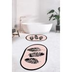 Evdeya Dijital Baskılı Yıkanabilir Renkli Yapraklı Desen Ikili Banyo Halısı Oval, Klozet-26-Pembe,