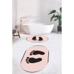 Evdeya Dijital Baskılı Yıkanabilir Sade Ayak Izi Desenli Ikili Oval Banyo Halısı, Klozet-21-Pembe,