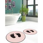 Evdeya Dijital Baskılı Yıkanabilir Sade Ayak Izi Desenli Ikili Yuvarlak Banyo Halısı, Klozet-21-Pembe,