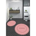 Evdeya Dijital Baskılı Yıkanabilir Sade Bathroom Yazılı Yuvarlak Banyo Paspası, Klozet-04-Pembe,