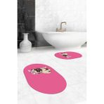 Evdeya Dijital Baskılı Yıkanabilir Sevimli Köpek Ikili Banyo Halısı Paspas Oval, Klozet-38-Pembe,
