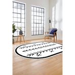 Evdeya Dijital Kaymaz Taban Yıkanabilir İskandinav Desen Oval Mutfak Yolluk Salon Halısı O-İSKANDİNAV-07, Beyaz, 180 x 280