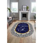 Evdeya Dijital Kaymaz Taban Yıkanabilir Mermer Desen Oval Mutfak Koridor Salon Halısı O-MERMER-10, Lacivert, 80 x 150