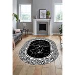 Evdeya Dijital Kaymaz Yıkanabilir Mermer Desen Oval Mutfak Koridor Salon Halısı O-MERMER-10, Siyah, 160 x 230