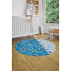 Evdeya Dijital Kaymaz Yıkanabilir Şehir Trafik Temalı Yuvarlak Çocuk Odası Oyun Halısı, Y-Çocuk-19-Mavi, - 60 x 60 cm