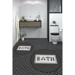 Evdeya Dijital Mozaik Desen Bath Yazılı İkili Yuvarlak Banyo Paspası Klozet Takımı Y-KLOZET-7, Siyah, 60 x 60
