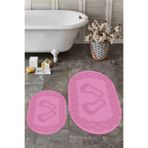 Evdeya Dijital Yıkanabilir Kaymaz Çerçeveli Ayak İzi Desen İkili Oval Banyo Halısı Klozet Takımı O-KLOZET-18, Pembe, 40 x 60