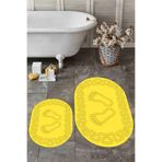 Evdeya Dijital Yıkanabilir Kaymaz Çerçeveli Ayak İzi Desen İkili Oval Banyo Halısı Klozet Takımı O-KLOZET-18, Sarı, 40 x 60