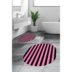 Evdeya Dijital Yıkanabilir Kaymaz Çizgili Modern İkili Banyo Halısı Paspas Oval Klozet Takımı O-KLOZET-50, Pembe, 60 x 60