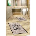 Evdeya Dijital Yıkanabilir Kaymaz Home Sweet Yazılı İkili Banyo Halısı Paspas Klozet Takımı KLOZET-14, Kahverengi, 60 x 100