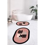 Evdeya Dijital Yıkanabilir Kaymaz Kaktüs Çiçek Desen İkili Oval Banyo Halısı Klozet Takımı O-KLOZET-22, Pembe, 40 x 60