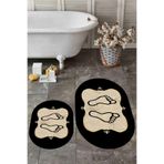 Evdeya Dijital Yıkanabilir Kaymaz Modern Ayak İzi Desen İkili Oval Banyo Halısı Klozet Takımı O-KLOZET-20, Gold, 40 x 60