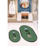 Evdeya Dijital Yıkanabilir Kaymaz Renkli Bath Yazılı İkili Oval Banyo Paspası Klozet Takımı O-KLOZET-8, Yeşil, 60 x 60