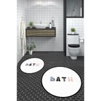 Evdeya Dijital Yıkanabilir Kaymaz Renkli Bath Yazılı İkili Yuvarlak Banyo Paspası Klozet Takımı Y-KLOZET-8, Beyaz, 60 x 60