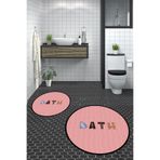 Evdeya Dijital Yıkanabilir Kaymaz Renkli Bath Yazılı İkili Yuvarlak Banyo Paspası Klozet Takımı Y-KLOZET-8, Pembe, 60 x 60