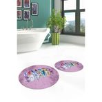 Evdeya Dijital Yıkanabilir Kaymaz Renkli Etnik Yaprak Desen İkili Banyo Yuvarlak Klozet Takımı Y-KLOZET-25, Pembe, 40 x 60