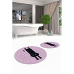 Evdeya Dijital Yıkanabilir Kaymaz Sevimli Kedi İkili Banyo Halısı Paspas Yuvarlak Klozet Takımı Y-KLOZET-39, Pembe, 40 x 60