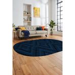 Evdeya Düz Renk Sade Kilim Motifli Dijital Kaymaz Taban Yıkanabilir Oval Salon Halısı O-SADE-33, Mavi, 60 x 100