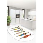 Evdeya Etnik Motifli Modern Kaymaz Taban Yıkanabilir Oval Yolluk Mutfak Halısı O-MUTFAK-40, Beyaz, 160 x 250