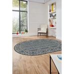 Evdeya Kilim Desen Baskılı Kaymaz Taban Yıkanabilir Modern Oval Yolluk Salon Halısı O-MODERN-108, Mavi, 80 x 250