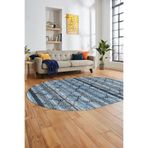 Evdeya Kilim Desen Özel Tasarım Dijital Kaymaz Taban Yıkanabilir Oval Yolluk Salon Halısı O-MODERN-85, Mavi, 100 x 150