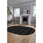 Evdeya Kilim Desenli Dijital Kaymaz Taban Yıkanabilir Sade Oval Yolluk Koridor Salon Halısı O-SADE-21, Antrasit, 180 x 280