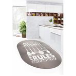 Evdeya Kitchen Rules Yazılı Kaşık Desen Yıkanabilir Oval Yolluk Mutfak Halısı O-MUTFAK-47, Beyaz, 100 x 200