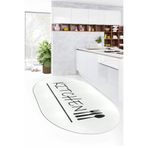 Evdeya Kitchen Yazılı Kaşık Çatal Bıçak Desenli Yıkanabilir Oval Yolluk Mutfak Halısı O-MUTFAK-49, Beyaz, 60 x 100