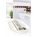 Evdeya Kitchen Yazılı Kaşık Çatal Bıçak Desenli Yıkanabilir Oval Yolluk Mutfak Halısı O-MUTFAK-49, Krem Rengi, 100 x 250