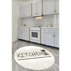 Evdeya Kitchen Yazılı Kaşık Çatal Bıçak Desenli Yıkanabilir Yuvarlak Mutfak Halısı Y-MUTFAK-49, Krem Rengi, 120 x 120
