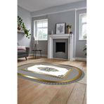 Evdeya Klasik Çerçeve Desen Yıkanabilir Kaymaz Taban Yolluk Mutfak Oval Salon Halısı O-ÇERÇEVELİ-23, Gold, 120 x 250