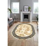 Evdeya Mermer Çerçeve Desen Modern Yıkanabilir Yolluk Mutfak Oval Salon Halısı, O-Çerçeveli-17-Bej, - 120 x 250 cm