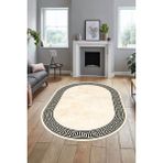 Evdeya Mermer Çerçeve Desen Modern Yıkanabilir Yolluk Mutfak Oval Salon Halısı, O-Çerçeveli-17-Krem, - 80 x 200 cm