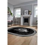 Evdeya Modern Çerçeve Desen Yıkanabilir Kaymaz Taban Yolluk Mutfak Oval Salon Halısı O-ÇERÇEVELİ-25, Antrasit, 160 x 250