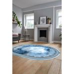 Evdeya Modern Çerçeve Desen Yıkanabilir Kaymaz Taban Yolluk Mutfak Oval Salon Halısı O-ÇERÇEVELİ-25, Mavi, 160 x 230