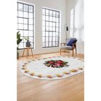 Evdeya Modern Çiçek Dijital Kaymaz Taban Yıkanabilir Oval Yolluk Mutfak Salon Halısı O-MODERN-20, Beyaz, 180 x 300