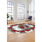 Evdeya Modern Çiçek Dijital Kaymaz Taban Yıkanabilir Oval Yolluk Mutfak Salon Halısı O-MODERN-21, Beyaz, 180 x 280
