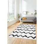 Evdeya Modern Çizgili Zik Zak Desen Dijital Kaymaz Taban Yıkanabilir Mutfak Yolluk Salon Halısı MODERN-71, Beyaz, 100 x 250