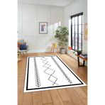 Evdeya Modern Dijital Baskılı Yıkanabilir Kaymaz Taban Salon Halısı Mutfak Halısı Yolluk İSKANDİNAV-01, Beyaz, 160 x 250