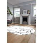 Evdeya Modern Mermer Desen Dijital Kaymaz Taban Yıkanabilir Oval Yolluk Koridor Salon Halısı O-MERMER-15, Gümüş, 180 x 280