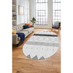Evdeya Sade Modern Kilim Desenli Dijital Kaymaz Taban Yıkanabilir Oval Yolluk Salon Halısı O-MODERN-75, Gri, 100 x 300