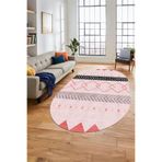 Evdeya Sade Modern Kilim Desenli Dijital Kaymaz Taban Yıkanabilir Oval Yolluk Salon Halısı O-MODERN-75, Pembe, 180 x 300
