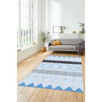 Evdeya Sade Modern Kilim Desenli Dijital Kaymaz Taban Yıkanabilir Yolluk Mutfak Salon Halısı MODERN-75, Mavi, 100 x 250